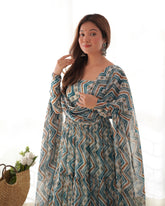 Fabulous Sky Blue Color Zigzag Print Anarkali Suit